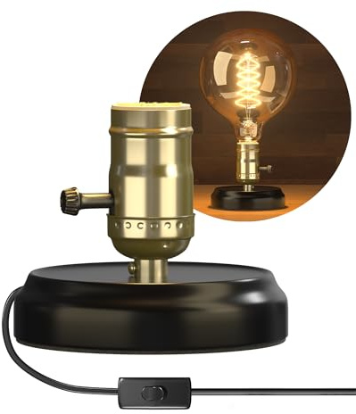 Vintage E27 Tischlampenfuß, 12 CM Schwarzer Metallfuß mit Lampenfassung, Industrie Schraubfassung E27 mit Schalter und Stecker für Nachttisch, Wohnzimmer, Café-Bar, Maximal 250 W (Ohne Glühbirne)