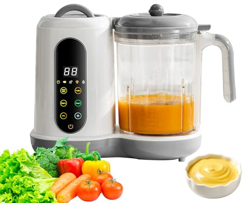 Babynahrungszubereiter, Multifunktions Baby Food Maker mit Dämpfen, Mixen & Erwärmen, Babybrei Zubereiter mit 4 Kochvoreinstellungen Dampfgarer und Mixer für Babynahrung
