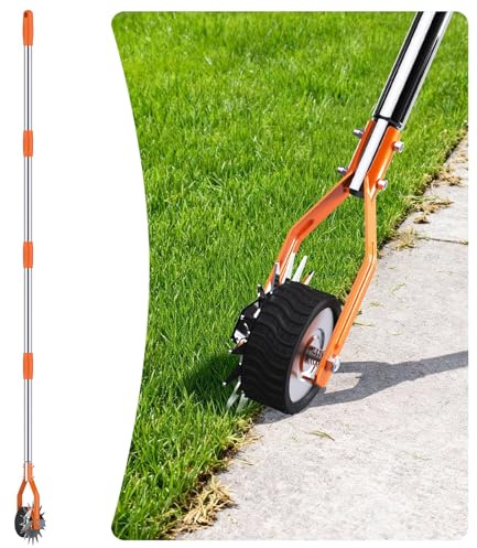 Aishkimo Edger Lawn Tool - 170cm Wheel Rotary Lawn Edger with Adjustable Stainless Steel Handle, Grass Edge Trimmer for Sidewalks, Driveways & Landscaping (Orange)
