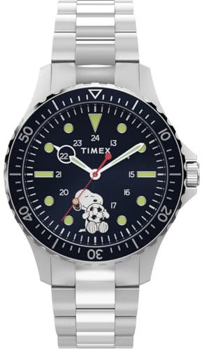 Timex Herren Analog Quarz Armbanduhr Peanuts Navi Snoopy Soccer
