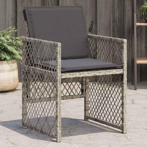 WDGJJFECNMUEHI Gartenstühle 4er Set mit Kissen Grau, Klappbare PE Rattan Stühle für Terrasse Garten Balkon, Wetterfeste Outdoor Sitzgruppe mit Polster, Bequem & Stabil