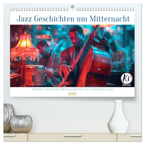 Jazz Geschichten um Mitternacht (hochwertiger Premium Wandkalender 2026 DIN A2 quer), Kunstdruck in Hochglanz: Mitternachtsmelodien: Eine Ode an das Lebensgefühl des Jazz (CALVENDO Kunst)
