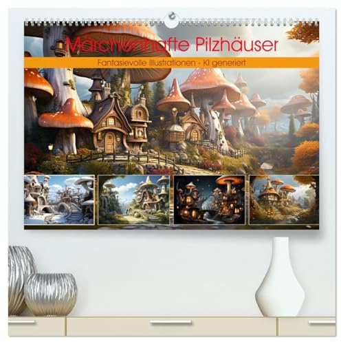 Märchenhafte Pilzhäuser (hochwertiger Premium Wandkalender 2026 DIN A2 quer), Kunstdruck in Hochglanz: Fantasievolle KI generierte Illustrationen von ... einer märchenhaften Umgebung (CALVENDO Natur)
