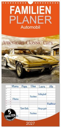 Familienplaner 2027 - American Classic Cars mit 5 Spalten (Wandkalender, 21 x 45 cm) CALVENDO: US Oldtimer (CALVENDO Mobilitaet)