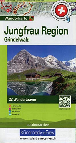 Kümmerly+Frey Wandertourenkarte 4 Jungfrau Region, Grindelwald 1:50.000: Mit 33 Tourenvorschlägen, Wetterfest inkl. Höhenprofil & Zeitangabe pro Tour