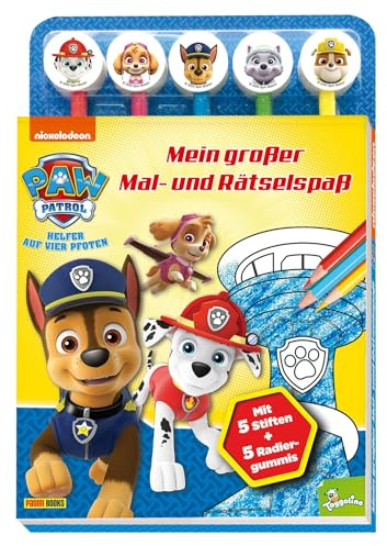 PAW Patrol: Mein großer Mal- und Rätselspaß: Rätselblock mit 5 Stiften und 5 Radiergummis