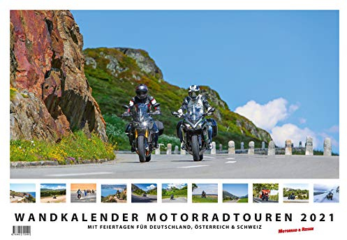 Foto-Wandkalender Motorradtouren 2021 DIN A2 quer mit Feiertagen für Deutschland, Östereich und die Schweiz - Mit Platz für Notizen