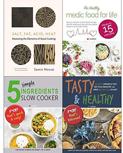Salt fat acid heat [hardcover], medic food for life, 5 simple ingredients slow cooker, tasty and healthy 4 books collection set