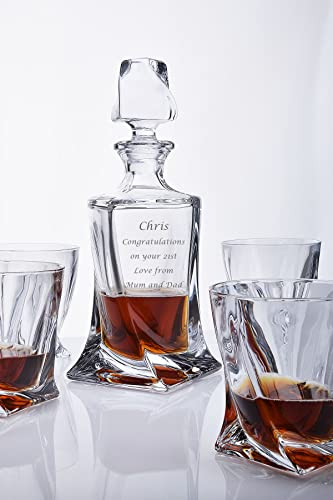 Quadro Personalised 5-Piece Whisky Decanter Set With Diamond Engraved Inscription