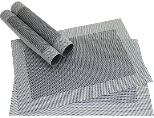Abwaschbare Tischsets 4er Set in silber schwarz - Platzsets als rutschfeste und hitzebeständige Deko Esstisch Unterlagen in 46 x 33 cm - Tisch Platzdeckchen aus abwischbarem PVC für Tischdeko