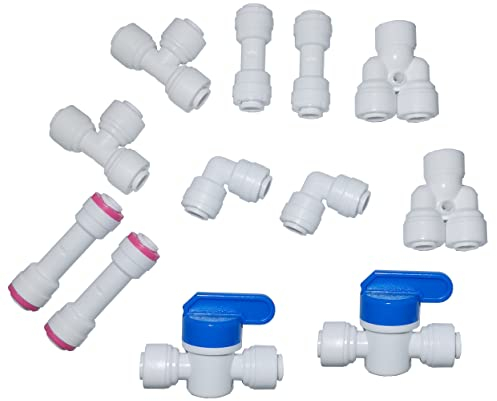 Malida Wasserreiniger Quick Push to Connect, RO Wasserfilter-Armaturen 1/4 Zoll Schlauch, Schnellverbindung, Kugelhahn, Rückschlagventil, T-Stück, 1/4 Inch, Connector set of 12, 1