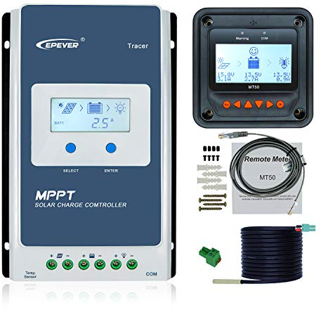 EPEVER MPPT Laderegler 30A Tracer3210AN + Fernmessgerät MT50 + RTS Temperatursensor 12V/24V Auto für Solarpanel Ladebatterie Regler System (30A+MT50+RTS)