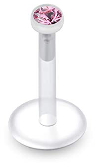 Monster Piercing 2,5 MM Pink Kristall Stein Einstellung in Bio Flex Push-Fit Top mit UV 16 Gauge - 11MM Länge Labret Tragus Piercing-Schmuck