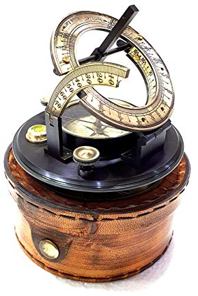 Nautical Collection Store Zifferblatt rund schwarz Nautik Antik Gravur Kompass 3 Zoll Navigationskompass aus Messing mit Lederbox braun