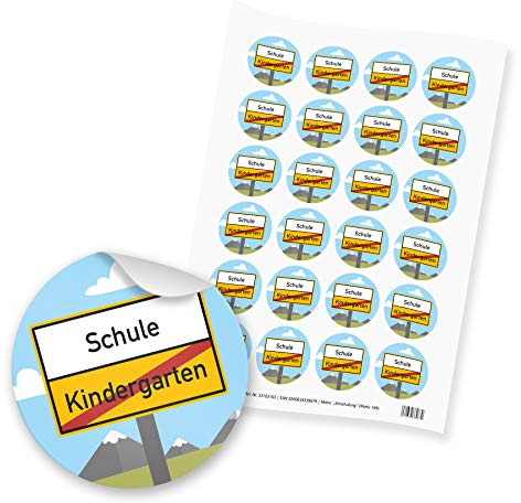 24x itenga Sticker Aufkleber Schulbeginn Einschulung Schulanfang Schule Schulkind Ortsschild zum Basteln und Dekorieren