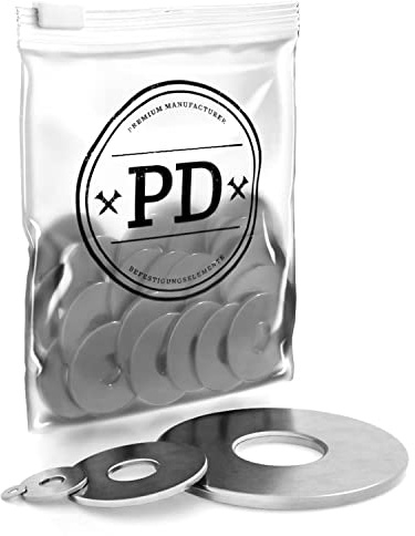 PD® Rondelles Metal M12 (DIN 9021 / ISO 7093) | Rondelles plates acier inoxydable A4 V4A | Rondelle inox pour vis et boulons filetés | Carrosserie Rondelle acier inox de large diamètre | 10 pièces
