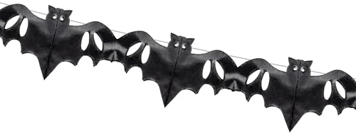 Fledermaus Girlande 4m Seidenpapier - Hängedeko Papiergirlande für Gruselparty Kindergeburtstag Geburtstag - Partygirlande Halloween Fasching Karneval Deko - Partydeko Schwarz