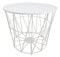 PrimoLiving Design Beistelltisch Weiß mit Deckel - Metall Drahtkorb mit Holzdeckel Diagonal P-840 L 40x35 cm - Korb Couchtisch mit Stauraum Deko Tisch