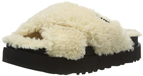 UGG Women's Fuzz Sugar Cross Slide Slipper, Natural / Black, 3 UK