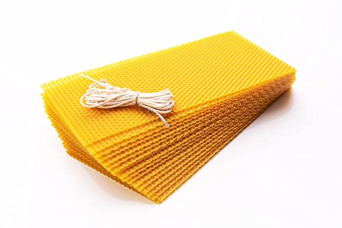 Bienenwachskerzen-Bastelset zum Selbermachen mit 18 gelben 100% Bienenwachs-Blättern (18 Blatt, Größe 25,4 x 12,7 cm, Gelb)