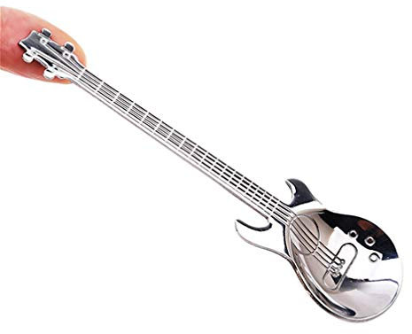 N-K Guitar Shaped Stainless Steel Coffee Spoon Dessert Spoon Sugar Spoon for Kitchen Silver Durable and Useful Exquisite