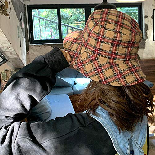 Chapeau Bob Femme Homme Vintage Plaid Bucket Fisherman Hat Femmes Plat Casquettes De Pêche en Plein Air Lady Panama Casual Gift-F