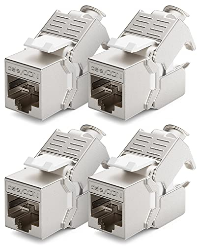 deleyCON 4x Module Jack CAT6a Keystone Câble de Brassage Câble Réseau Connecteur STP Blindage Prise Réseau RJ45 Panneau de Brassage Support Keystone Extension
