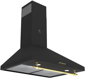 ALPHA Campana Decorativa Rústica Dorada GEA GOLD-60. Cristal Negro, 550 m3, Luz Led, Control Táctil, Filtros Lavables **Alta Gama**