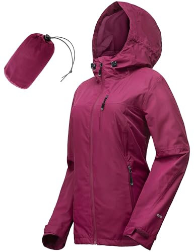 33,000ft Veste de pluie imperméable et pliable pour femme - Légère et respirante - Coupe-vent - Coupe-vent - Pour la course à pied, le golf, le cyclisme - Avec capuche, rouge cerise, 42