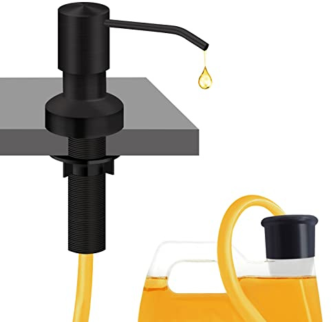 Sink Soap Dispenser for Kitchen Sink, Countertop Built in Sink Soap Dispenser with 47”Extension Tube kit, No Need to Fill The Little Bottle Again (Black)
