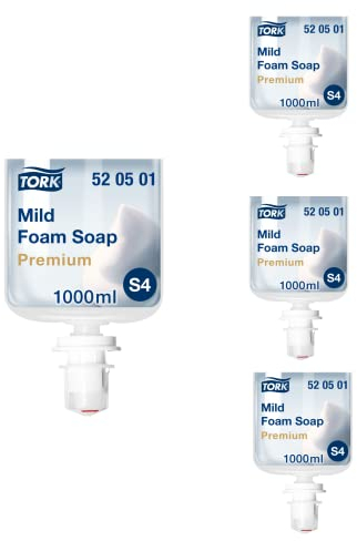 Tork milde Schaumseife - 520501 - Hautfreundliche Allzweckseife für S4 Spender-Systeme - Premium-Qualität, frisch parfümiert, 1 x 1000 ml, 4er Packung