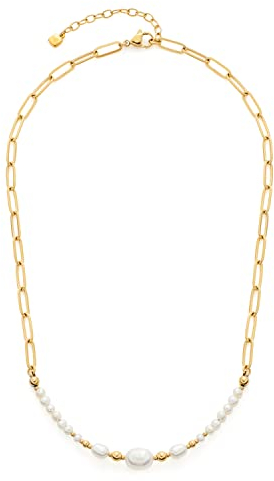 JEWELS BY LEONARDO Halskette Inka • Kette aus goldfarbenem Edelstahl • filigrane Ketten-Glieder • weiße Süßwasserzucht-und Edelstahl-Perlen • 42-47 cm Länge • Damen Schmuck • 022062