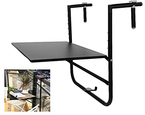 Klapptisch für Balkon, zusammenklappbar, verstellbar, zum Aufhängen im Außenbereich, für Waschküche, Bar, Terrasse, Veranda, Garderobe, Garten, Balkon, Fenster, schwarz, pulverbeschichtet, 40 x 60 cm