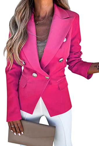Onsoyours Donna Elegante Manica Lunga Colletto Cappotto Ufficio Business Blazer Top Gilet Lunga Aperto Davanti A Tinta Unita Cardigan OL Carriera Giacca Fucsia L