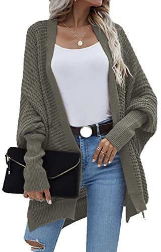 Basicspace Damen Offene Front Strickjacke Damen Lang Waffel Lässig leicht Lose Fledermaus Langarm übergröße Knit Cardigan Weiche Oberbekleidung