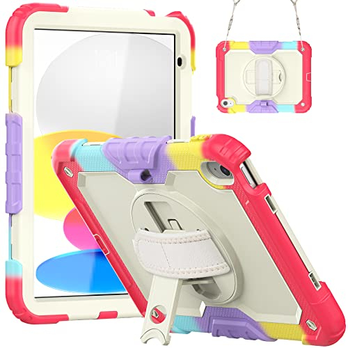 Wefor Für iPad 10. Generation Hülle iPad 10.9 Hülle 2022 Voller Schutz Stoßfeste Hülle mit Displayschutzfolie [360 Grad drehbare Handschlaufe Kickstand] Funktionsabdeckung für iPad 10. (Camouflage