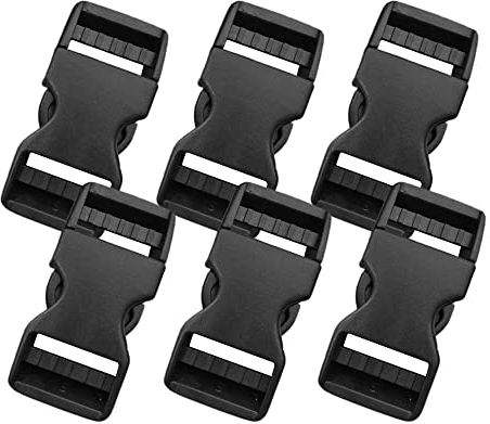 Lxnoap Schnellverschluss-Schnallen, 2,5 cm breit, doppelt verstellbar, ohne Näh-Clips, robuster Kunststoff-Ersatz für Nylongurt, Rucksack, Gurtband, 6 Stück, Schwarz