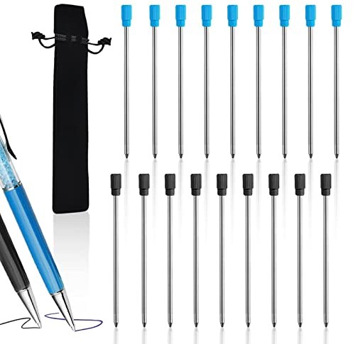 YUFFQOPC 20 Stücke 2,75 Zoll Kugelschreiber Ersatzminen Kugelschreiberminen Kurz für Diamant Kristall Stylus Stifte Universelle Schwarz/Blau Kugelschreiber Minen für Stifte mit Samtbeutel (20)