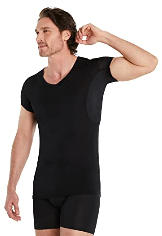 FINN Anti-Schweiß Shirt Herren mit extra kurzen Ärmeln - Perfekt unter Kurzarm-Hemden und Polo-Shirts - Unterhemd mit Achselpads gegen Schweißflecken und Schweißgeruch schwarz L