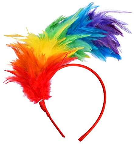 Feder Stirnband Karneval, Schwarz Haarreif Regenbogen Haarreif, 20er Jahre Accessoires Kopfschmuck für Mädchen und Frauen, Feder Stirnband Bunt für Party Hochzeitsessen (Irisierend)