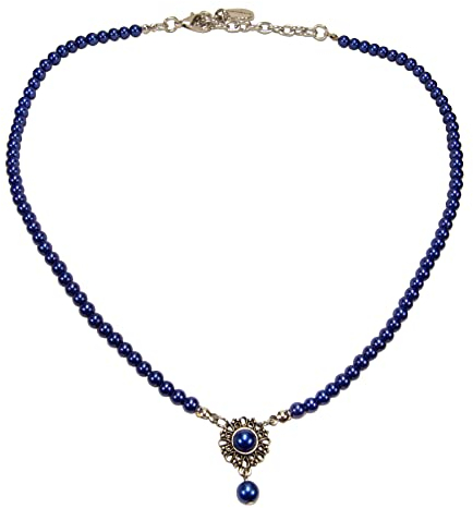 Alpenflüstern Trachten-Perlen-Halskette Helena - elegante Trachtenkette - nostalgischer Damen-Trachtenschmuck, filigrane Dirndlkette (blau) DHK318