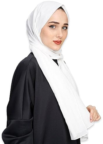 Hijab Muslimisches Kopftuch Damen Premium ChiffonModerne islamische Chiffon Kopftücher für Damen Damen Tuch Schal Türkische Premium Qualität (Weiß)