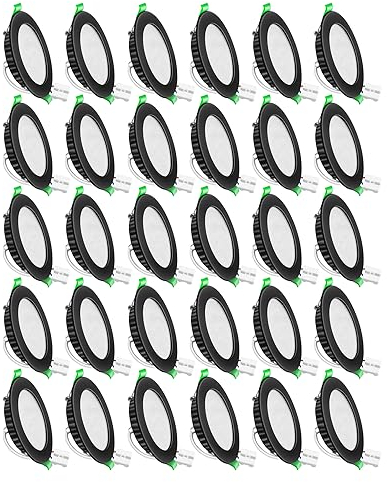 LED Einbaustrahler 230V Flach,5W LED Spots Kaltweiß 6000K,Rund Matt Schwarz Metall Einbauleuchten Deckenspots,Slim Deckenstrahler,Einbauspots für Küche Wohnzimmer, 30er Set