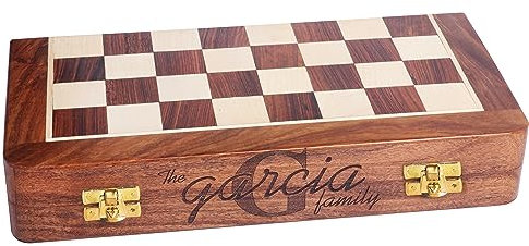 Magnetisches Schachspiel aus Holz, zusammenklappbar, personalisierbar, mit 2 extra Queen-Aufbewahrungsschlitzen | Schachspiel für Anfänger für Kinder und Erwachsene (personalisierbar, 40,6 cm)