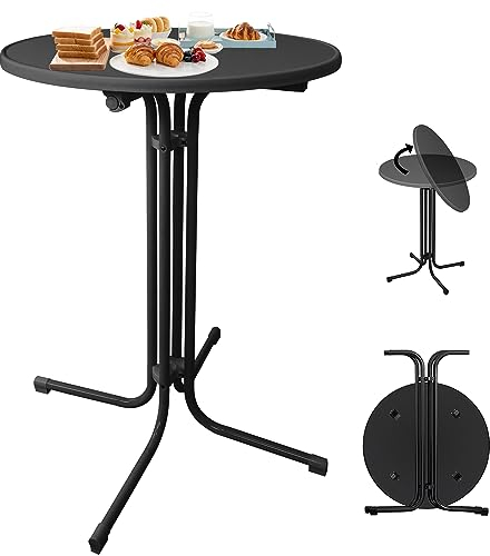 LZQ Stehtisch Klappbar Stehtische Bistrotisch Ø 80cm Rund Indoor Outdoor Gartentisch Partytisch für Veranstaltungen, Bars, Clubs oder Restaurants(Schwarz)