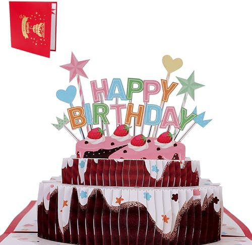 Geburtstagskarte 3D Pop Up Grußkarten Geburtstag Kuchen Geburtstagskarten Happy Birthday Karte Geburtstag 3D Geburtstag Pop Up Karte mit Umschlag und Nachrichtenkarte für Familie Kollegen Freunde