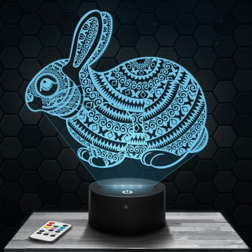 Nachttischlampe Hase Mandala deko Tier. Geschenkidee Mann Frau objekt Hase Mandala Nachtlicht Erwachsene deko Zimmer. Weihnachten