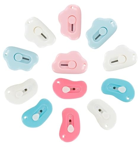 12Pcs Mini Box Opener, KUAOOAUK Cute Box Cutter, Cloud Art Knives with Keychain Hole for Cutting Letter Paper Small Box Opening DIY Crafts Colorful Office School Home