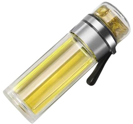 Tea Infuser Bottle, 450ml Glass Water Bottle Double Walled Tea Tumbler Glass Tea Infuser Mug Portable Travel Mug Diffuser Bottles Tea Cup for Loose Tea(Silver)