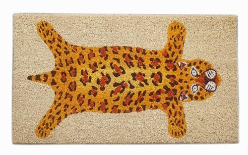 Baroni Home Fußmatte für den Eingangsbereich, aus Kokosfaser, handbemalt, 70x40 cm, leicht zu reinigen und super langlebig (Leopardenfell)